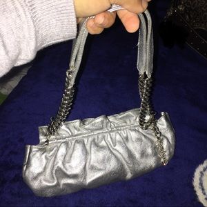 Bebe silver metallic satchel with chain handles